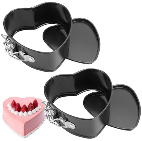 QGGTQG Mini Springform 11cm Stampi per Torte Stampi da Forno 2 Pezzi Springform Stampi per Torte con Rivestimento Antiaderente Mini Stampi per Torte a Forma di Cuore Piccoli con Fondo Piatto per Torte