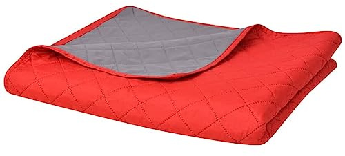 Copriletto Trapuntato Double-Face in Microfibra, Struttura a Rombi per Maggiore Calore, Copriletto trapuntato, biancheria da letto, Adatto per Camera da Letto, Rosso/Grigio, 220x240 cm