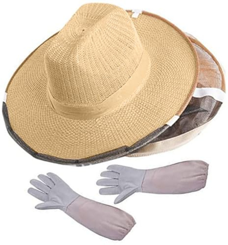 SEWACC Guantes Resistentes al Desgaste y Sombrero de Apicultor Velo para Apicultura Profesional, Cómodos para Trabajo Prolongado en Apicultores