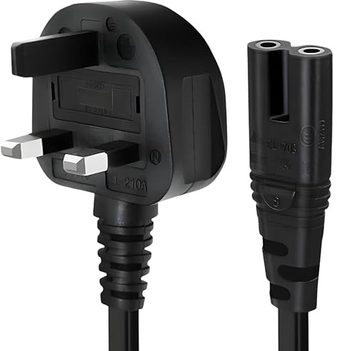 Figure 8 Power Lead UK 3 Pin to IEC C7 Cable – BS1363 Mains Power Cord for TV, Monitor, Game Consoles, Printer, Audio Equipment – Replacement Figure-8 Power Cable – (2M(Meter) Long Cable)