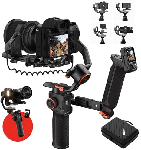 hohem iSteady MT3 Pro Kit - Estabilizador de cardán para cámara con rastreador de IA y mando a distancia extraíble de alimentación en vivo, mango giratorio bidireccional, enfoque rápido vertical