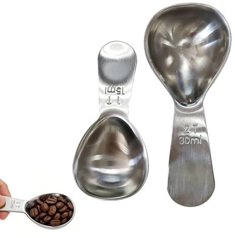 Cuchara Medidora Café, Cucharas Medidoras Acero Inoxidable 18/8, Cuchara Medidora Gramos 15ml 30ml, Dosificador para Cocina, Repostería y Especias, Mango Reforzado, Resistente al Óxido y Lavavajillas