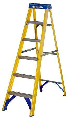 Werner 7160618 Fibreglass Swingback Stepladder-6 Tread, Yellow, One Size