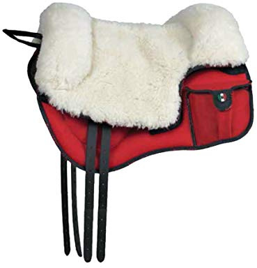 PIONEER Silla de Caballo Air Mesh Resistente y Transpirable para Monta Natural, Silla de Equitación Hecha en Italia con Asiento de Lana, Bareback 60x45cm con Cincha de Neopreno - Rojo