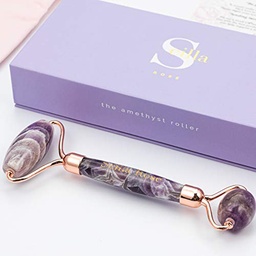 Gesichtsroller aus Amethyst PREMIUM Amethyst Anti-Aging Gesichtsmassage 100%iges Amethyst Behandlung von geschwollenen Augen & des Gesichts Detox Abnehmen Mit Geschenkbox & Samttasche
