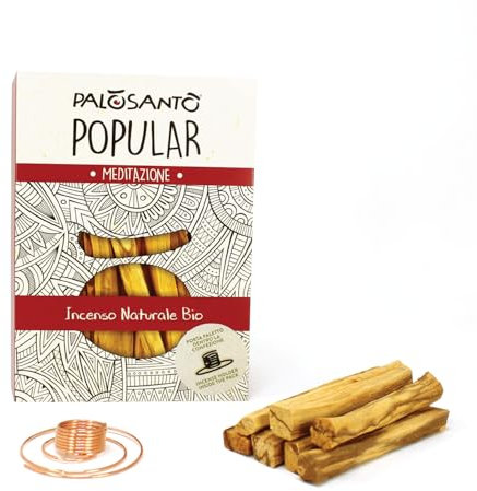 PALOSANTO - 7 Popular Ayabaca Stäbchen + Stäbchenhalter aus Spirale – Set Palo Santo – Bursera Graveolens aus heiligem Peru – Stickhalter aus Kupfer, hergestellt in Italien