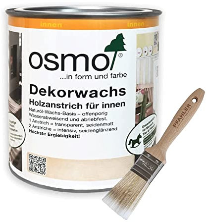 Osmo Dekorwachs Transparent 0,75 l (Seidengrau 3119) + Flächenstreicher Pinsel von Pfahler
