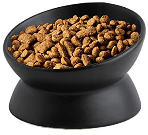 Koomiao Gamelle Chat Surélevée en Premium Céramique Inclinable à 15° Bol pour Chat Anti-Vomissements Facile à Digestion Bol de Nourriture pour Chats et Chiots (Noir)
