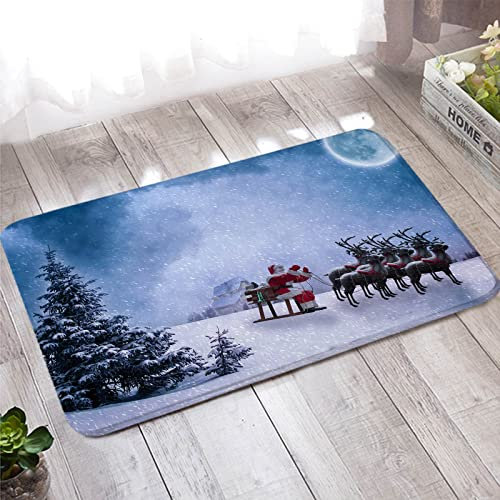 Bishilin Badvorleger Badezimmer Teppich rutschfeste, Fußmatten Draußen 40x60 Winter Weihnachtsmann und Hirsche Weihnachten Teppiche für Wohnzimmer Kinderzimmer