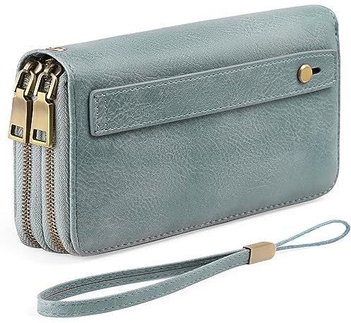 GAEKEAO Portafoglio Donna Grande, Portamonete Vegan in Pelle, Porta Tessere Blocco RFID, Portacarte di Credito, Porta Tessere, Borsellino Doppia Cerniera, Idee Regalo