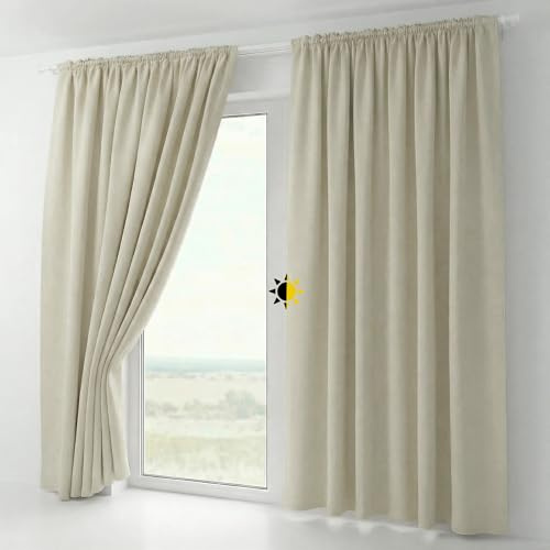 BEAUTEX 2er Set Kräuselband Verdunkelungsvorhang mit U-Band, Gardinen abdunkelnd und Blickdicht (B=140 cm, H=225 cm, Creme)