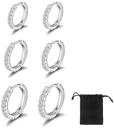 SJBAUTYO 3 Paia Orecchini a Cerchio Piccoli,Orecchini a Cerchio di Cartilagine,Orecchini Anallergici Cerchio,Inox Anelli del Labbro del Naso per donna uomo, 8 mm 10 mm 12 mm