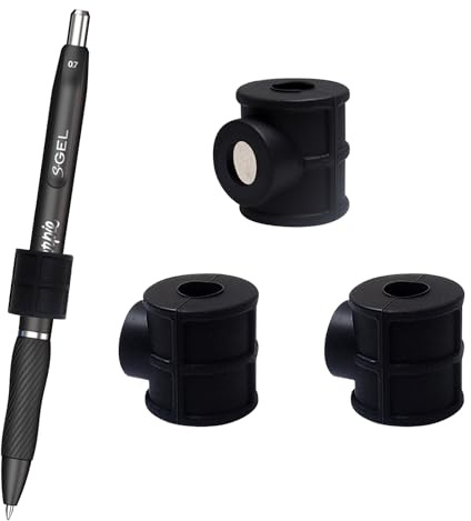 pasezenn 4 Pack Strong Magnetic Pen Pencil Holder - Silicone Adjustable holder fit most pens pencils, Great for Fridges, Whiteboards, Workshops,Offices,Classrooms and Kitchens（Black）