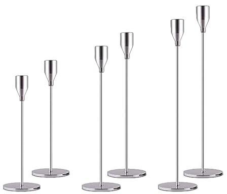 Silverljusstake 3 stycken för stavljus, spiselkrans, ljusstake, set för bordsmittpunkt, modern hög ljusdekoration för bröllop, fest/middag/jubileum