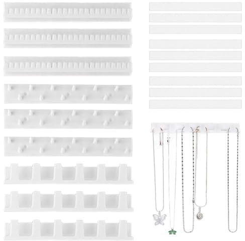 FLEXNOVA 9 Stück Kettenhalter Aufhänger Selbstklebend Schmuckaufbewahrung Wand Stanzfreie Schmuckhaken Zur Wandmontage Hängend für Schmuck Halskette Ring und Ohrring