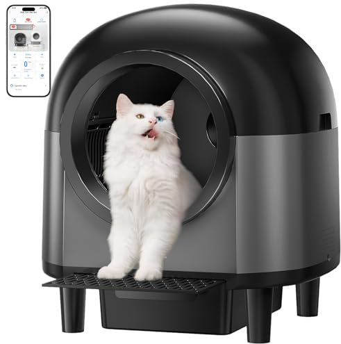 Lettiera per Gatti Autopulente Intelligente, Lettiera Automatica con 10 Sensori, Lettiera Elettrica da 100 litri con Gradini per più Gatti, Controllo Tramite App (Nero)
