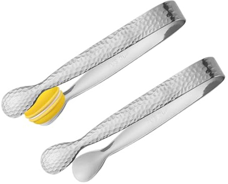 Pinze per ghiaccio, piccole pinze da portata per cubetti di zucchero, pinze da cucina in acciaio inox, set di 2 pinze da portata in acciaio inox da 10,9 cm, utensili per afferrare cibo per tea party