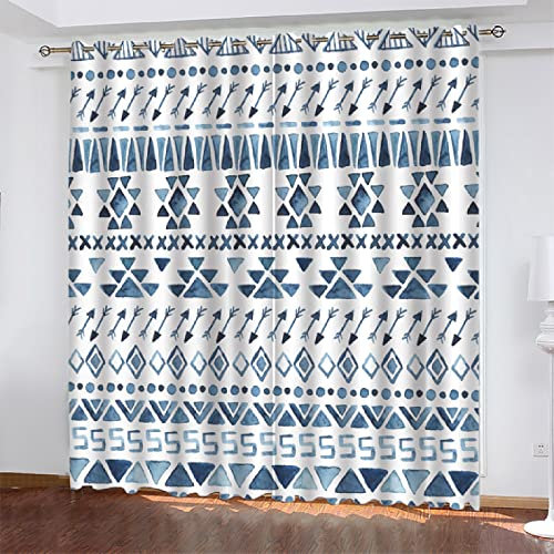 Blått etniskt mönster mörkläggningsgardiner 3D-tryck öljett ljudisoleringsgardin för vardagsrum sovrum barnkammare dekor 228 x 228 cm