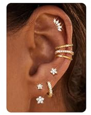 Dochai 7 Coppi Orecchini Oro Donne，18 Carati In Oro Orecchini In Argento 925 Con Orecchini Creoles Ear Cuff Fake Piercing Helix Cartilagine Tragus Conch Piercings Orecchio