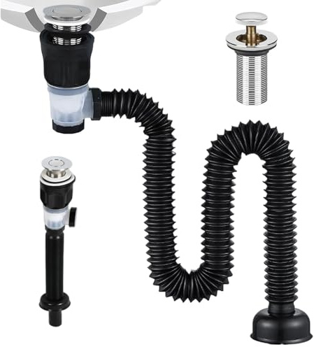 Abflussrohr-Kit für Waschbecken Abfluss, Abfluss Waschbecken, Abfluss Waschbecken mit Flexibler Ablaufschlauch, Geruchsdichte und Auslaufsichere Ablaufgarnitur für Badezimmer und Küchenspüle