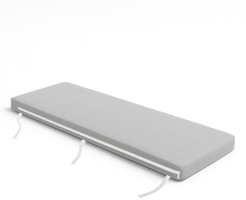 Cojín para Banco Exterior de jardín 220×25×3 cm – Cojín para Asiento de Ventana para Conjunto de Mesa | Impermeable y Repelente al Agua | Cojín con Cintas de sujeción | Lavable | Color: Gris [133]