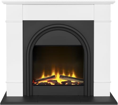 Adam Chesterfield Electric Fireplace Suite in White & Charcoal Grey, 44 Inch