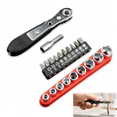VBK Ratchet Screwdriver Set Mini 36T Right Angle with 9 Sockets | Reaches screws in awkward and narrow spaces,Compact 16cm length – ideal for automotive bicycle and furniture assembly
