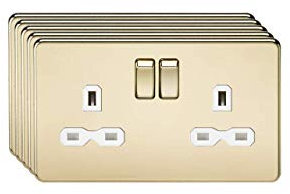 Knightsbridge Screwless 13A 2G DP switched socket - polished brass with white insert