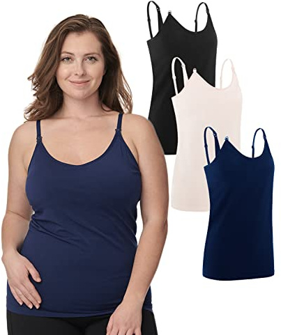 Under Control Nursing Cami Tank Tops for Breastfeeding Women Nursing Tops Maternity Shirts, Camisoles with Built in Bra 3Pack (as1, Alpha, l, Regular, Regular, Pink/Navy/Black)
