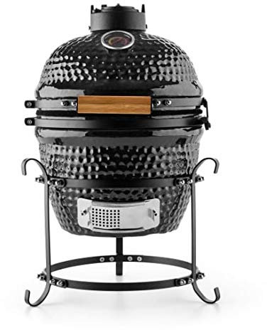 Klarstein Princesize Barbecue Kamado - Barbecue con Griglia in Ceramica da 2 cm, Funzione Affumicatore e Fuoco Lento, Temperatura da 5° a 425°C, 11, Termometro, Ed. 22, Nero