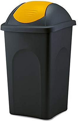 BigDean Mülleimer groß 60L - schwarz - mit Schwingdeckel gelb - aus Kunststoff - Müllsammler Abfalleimer Mülltonne Abfallbehälter - Made in Italy