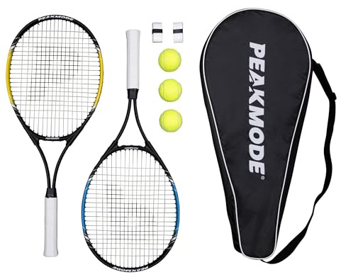 PEAKMODE Junior Tennis Racket Set (25-inch), 3 Tennis Balls, 2 Overgrip Tapes and Foam Carry Bag