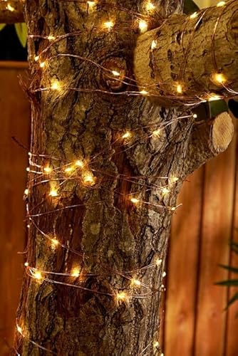 Solarize ® 100/200/300 LED Copper Wire Solar Rice String Light, Wrap Around Trees, Plants, Mirrors Home & Garden Decoration (200 LED Copper Wire Solar, White)