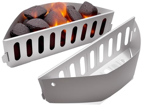 GriHero - Cestello a carbone, in acciaio inox, per bricchette a carbone, compatibile con Weber 7403, Weber 57 cm, con griglia a carbone One-Touch (2 pezzi)