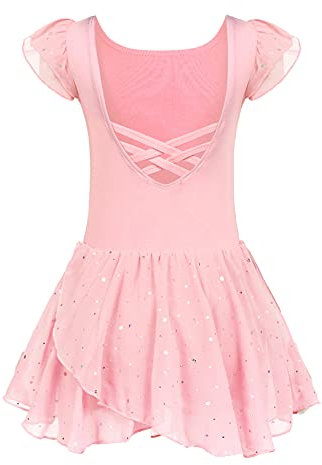 Arshiner Vêtements de Ballet pour Filles Robe de Ballet en Coton Rose à Manches Courtes Costume de Ballet Justaucorps Robe de Ballerine Corps de Danse avec Jupe Tutu 3-5 Ans