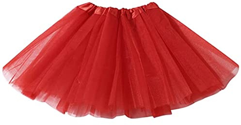 Kids Tutu Skirts 3 Layered Tulle, Fit Most 2-8 yrs Little Girls for Dance Party Costume (#10 Red, 1)