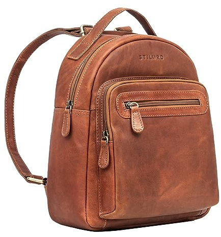 STILORD 'Kima' Vintage Rucksack Damen klein Leder Cityrucksack Frau Rucksack-Handtasche Mini Tagesrucksack Daypack Damenrucksack Echtleder, Farbe:namibia - braun