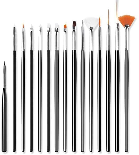 15 st nagelkonst design borstar, nagelkonst nagelborste set akryl nagellacksborstar för D-dekoration och professionell användning (svart)