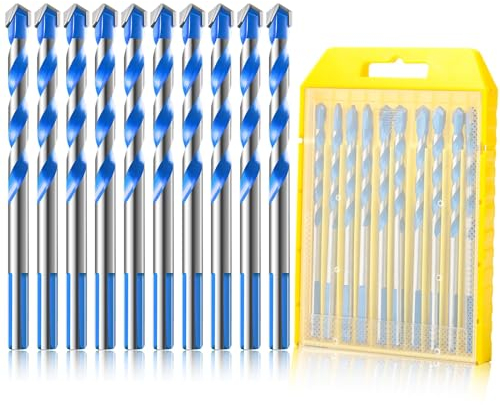 CYLBAQ 10pcs Masonry Drill Bits Set, 6mm Concrete Drill Bit Set for Concrete/Glass/Brick/Plastic/Cement/Tile, YG6X Carbide Alloy Industrial Strength Tile Drill Bit Sets