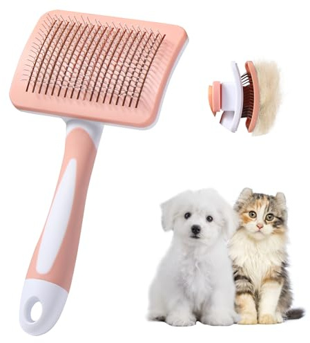 Vinabo Spazzola autopulente per animali domestici, spazzola per pelo lungo e corto, per cani e gatti, elimina efficacemente la tomentosi, sottopelo, grovigli - arancia cannella