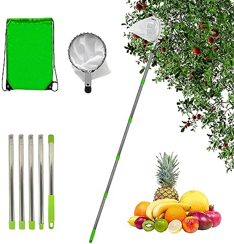 HIQE-FL Recogedor de Frutas,2M Recoge Frutas Altuna,Recogedor de Frutas con Varillas de Extensión,Recoge Frutas Telescopico,Frutas Herramientas Recolectoras para Manzanas