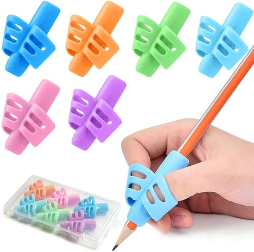 Belegao Pencil Grips for Kids 6 Pack - Soft Rubber Handwriting Aid Grip Pencil Holder Finger Posture Correction Multicolored Writing Tool for Children Students Toddlers Preschoolers Training
