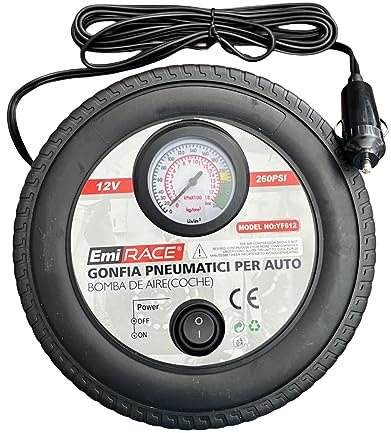A2ZWORLD Mini Compressore Portatile per Auto, gonfia Pneumatici Auto Portatile, 12V Professionale, Pompa Aria con Manometro Analogico, Presa accendisigari, Forma Gomma 18X18X7cm