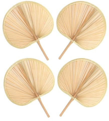 Alipis Lot de 4 Éventails Chinois Faits à La Main en Rotin Grands Éventails en Feuilles de Palmier Éventails en Rotin Naturel Éventails Tissés à La Main pour Décoration de Barbecue Personnes Âgées