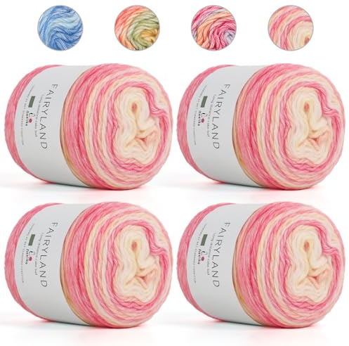 Aeelike Ombre Yarn Cake - 4x100g Soft Fluffy Cotton Ombre Yarn for Crochet and Knitting Projects - Multicoloured Gradient Wool Cakes for Crochet Blanket, Shawl, Scarf, Socks, Hats(Red Yellow Gradient)