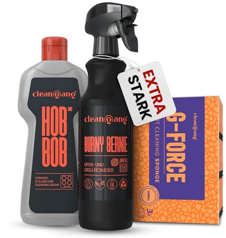 Cleangang Backofen- und Grillreiniger Extra Stark - Entfernt Effektiv Fett und Eingebranntes von Ofen, Herden, Kaminen, Rosten und Grills (3, 1 x Ofen + 3x Schwamm + Reinigungsmilch)