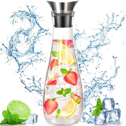 ZHHGOO Jarra de Agua de Vidrio,1500ml Botella de Cristal y Tapa de Inoxidable,Jarra de Cristal Transparente, Jarra de Vidrio Para Agua para Jugo Caliente Frío,Té,Leche y Café