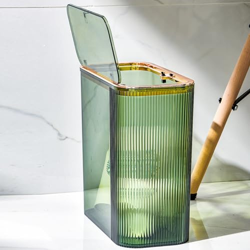 Hemore Transparent Green Plastic PET Rectangular Trash Can, 12.2x6.1x11.8 Inch, Space-Saving, Odor-Resistant, Ideal for Bedroom, Bathroom, Kitchen, Office
