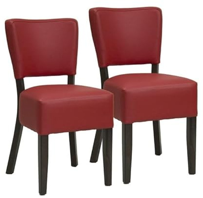 METRO Professional Silla de Comedor Tapizada Jack, Conjunto de 2 Sillas de Restaurante, Madera de Haya/Cuero Artificial, Capacidad de Carga de 110 kg, Rojo