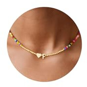 TINGN Collana di perle colorate per donne e ragazze, realizzata a mano, con ciondolo a forma di cuore, collana per bambini, regalo di compleanno per donne, adolescenti, ragazze, gioielli per bambini